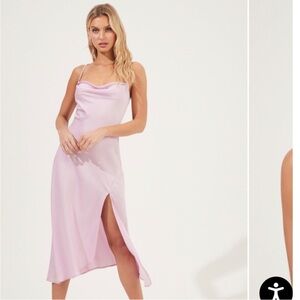 Astr Light Pink Satin Slip Dress